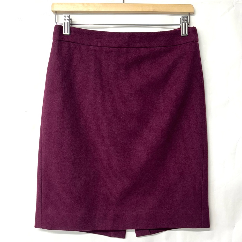 J. Crew Wool Blend The Pencil Skirt Straight Burgundy Wine Red Size 2 - Picture 17 of 17